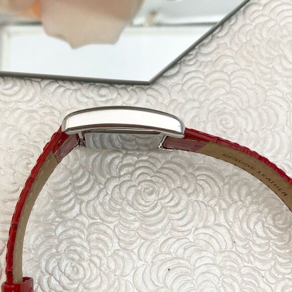 Sterling Signatures 925 Silver Tank Style Watch Mother of Pearl Dial Red Leather - Picture 12 of 16